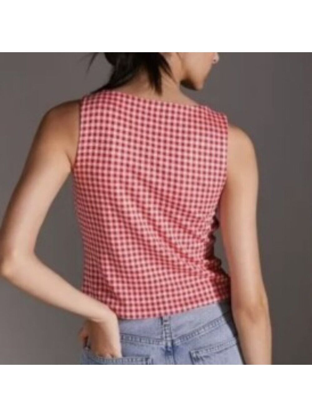 Anthropologie Eva Franco Red and White Checkered Gingham Bow Tank Top Size Small - Picture 2 of 7